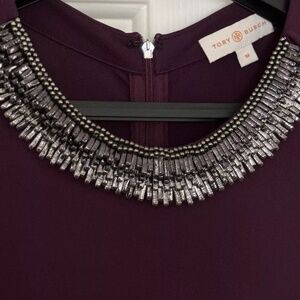 Tory Burch Eva Dress in plum/purple with beaded neckline - Medium